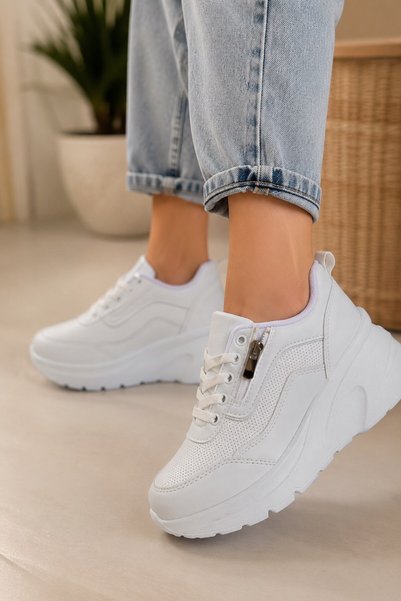 ALTUNTAŞ Kadın 5 cm Topuklu, Kalın Platform Tabanlı, Şık, Bağcıklı Sneaker