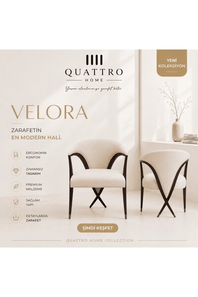 QUATTRO HOME Velora Modern Döşemeli Sandalye Krem Ahşap Görünümlü Ayaklı