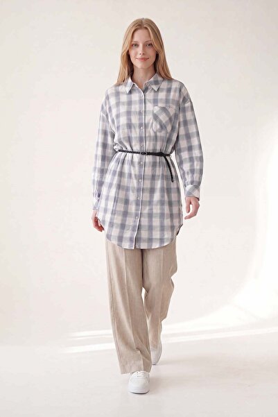 Levidor Blue plaid patterned tunic shirt