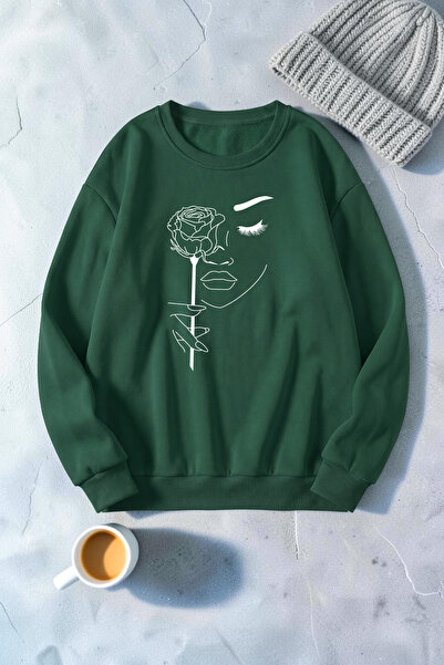 uyguntarz Unisex Rose & Silhouette Printed Crew Neck Sweatshirt