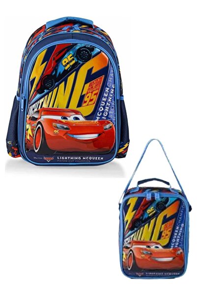 CARS Double Compartment Primary School Bag and Lunch Box Set