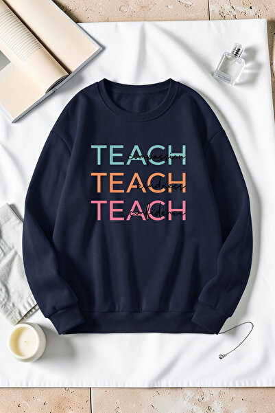 uyguntarz Unisex Teach Printed Crew Neck Sweatshirt