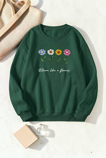 uyguntarz Unisex Bloom Daisy Printed Crew Neck Sweatshirt