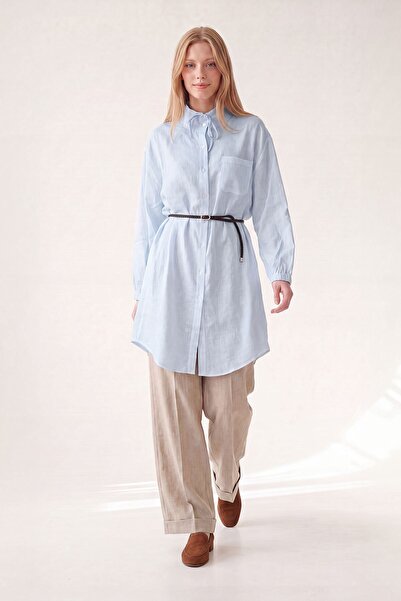 Levidor Blue linen textured long shirt