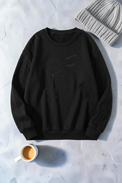 uyguntarz Unisex Rose & Silhouette Printed Crew Neck Sweatshirt