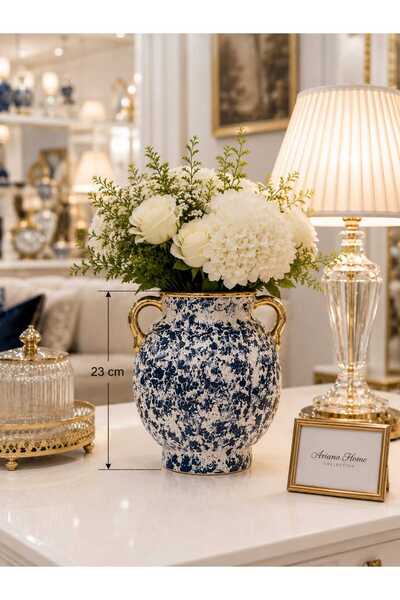 ariana sytle Seramik İskandinav Lacivert Yaldızlı Küp Vazo 23 cm