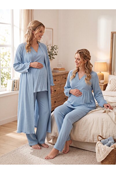 Lohussa New Season Indigo Double-Breasted Muslin Fabric Design with Easy Brea...