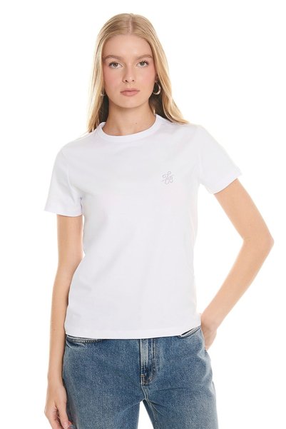 Ted Baker Beyaz Kısa Kollu Bisiklet Yaka Logo Detaylı T-shirt