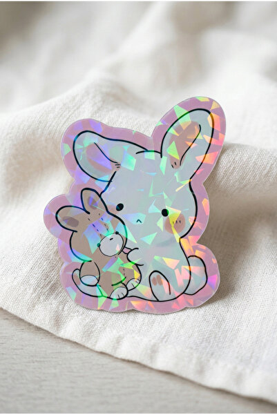Plumie Bunny Hug Laminasyonlu Sticker – Sevimli Tavşan Dekoratif Laptop, Deft...