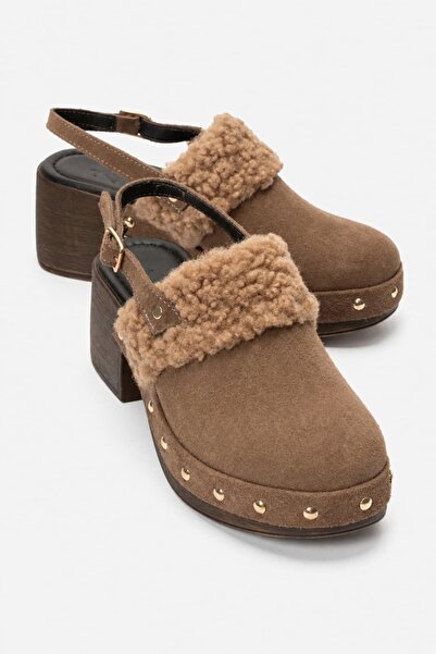 Zeynep Sıradağlı Zaronil Women's Genuine Leather Clogs Slippers Tan Suede