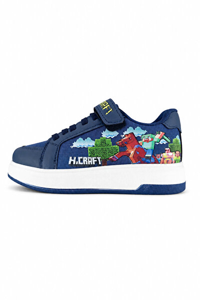 Ekonomik Ayakkabı Boys' Navy Blue Sports Shoes Pixel Game Patterned Velcro Ca...