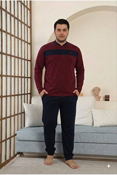 Ryam Mooda Men's Buttoned Judge Collar Large Size Cotton Pajama Set
