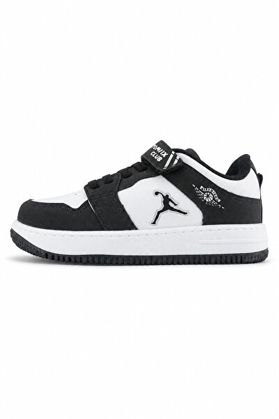 Ekonomik Ayakkabı Children's Sports Shoes Black and White Velcro Lace-Up Casu...