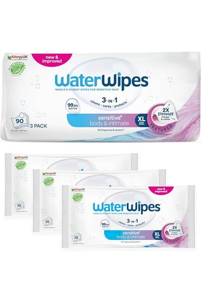WaterWipes Sensitive+ Whole Body Cleansing Wipes, 99.9% Water, Unscented