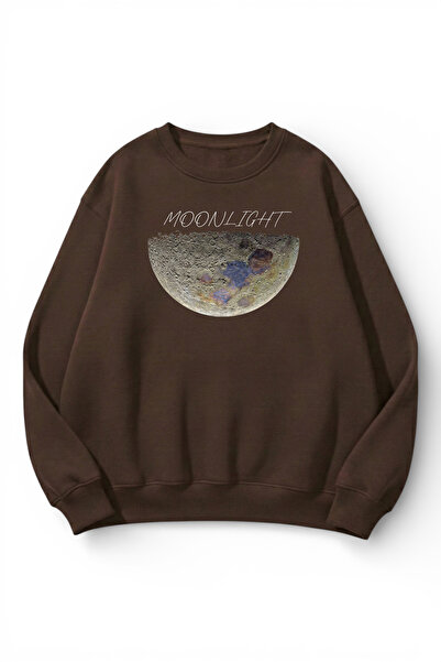 uyguntarz Unisex Soft Textured Real Moon Printed Design Oversize 3 Thread Cre...