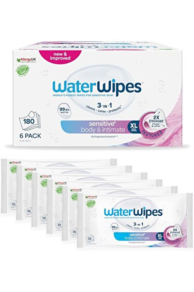 WaterWipes مناديل العناية بالجسم والمناطق الحساسة للبالغين، 180 منديل (6 عبوا...
