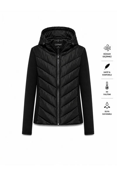 çerme Women's Black Hooded Puffer Jacket