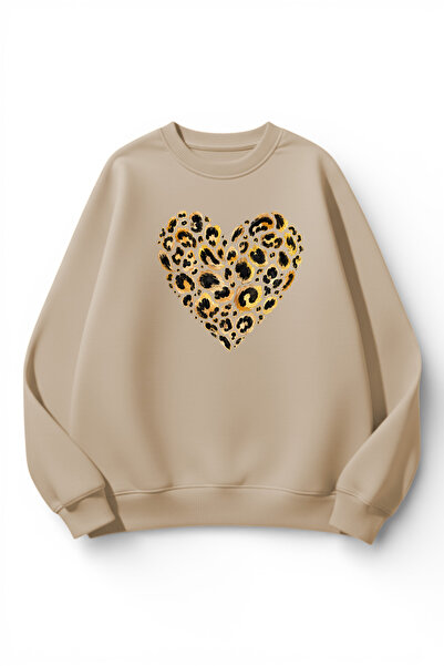 uyguntarz Unisex Soft Textured Leopard Heart Printed Design Oversize 3 Thread...