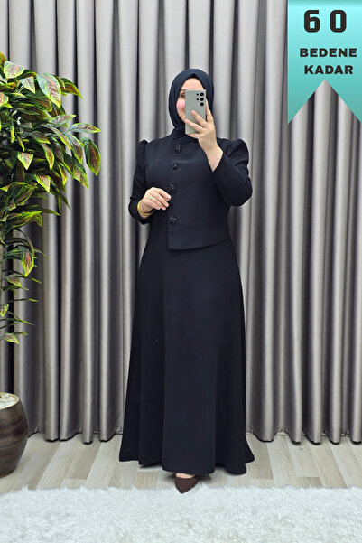 Elmas Tesettür Women's Clothing Plus Size Diamond Buttoned Mevlana Crepe Even...