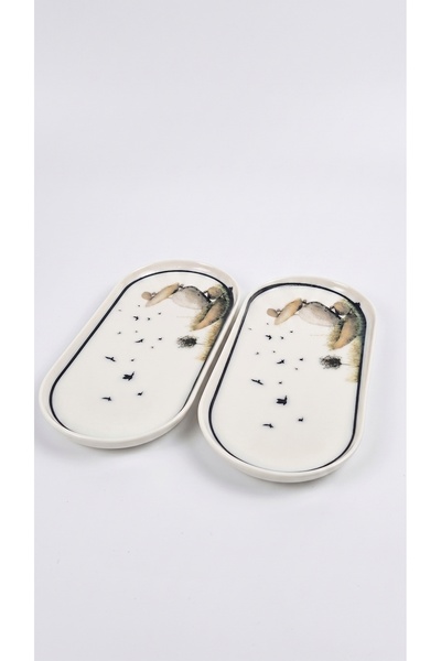 Tezyinat Wood Kaya Porcelain 2-Piece Kayık Presentation Plate
