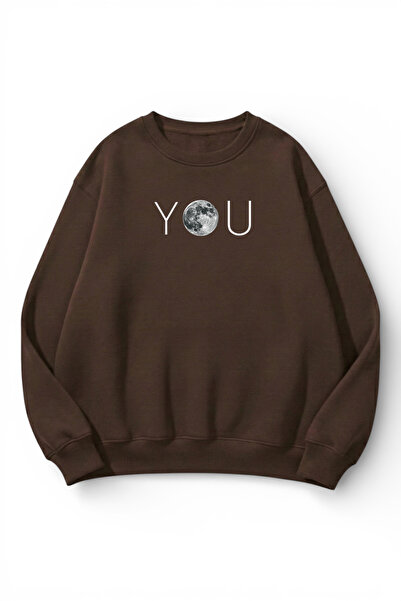 uyguntarz Unisex Soft Textured You Moon Printed Design Oversize 3 Thread Crew...