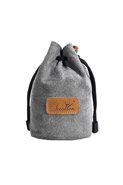 S.C.COTTON Round Camera Lens Pouch, Shockproof, Water-Resistant, Gray, Small