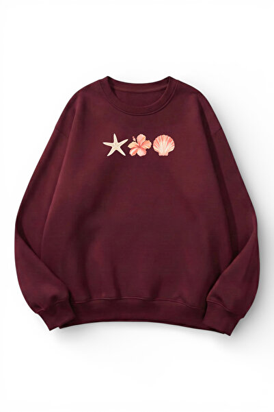 uyguntarz Unisex Soft Textured Oyster Printed Design Oversize 3 Thread Crew N...