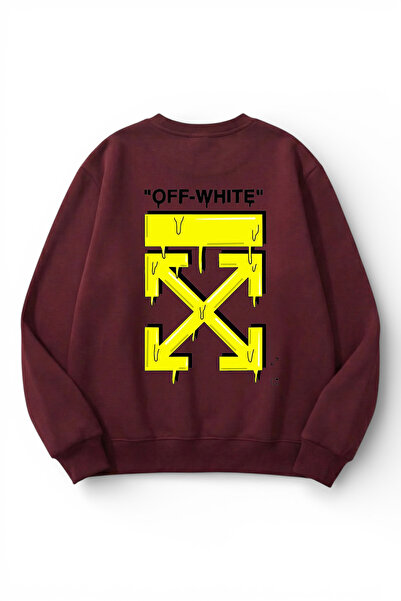 uyguntarz Unisex Soft Textured Off White Printed Design Oversize 3 Thread Cre...