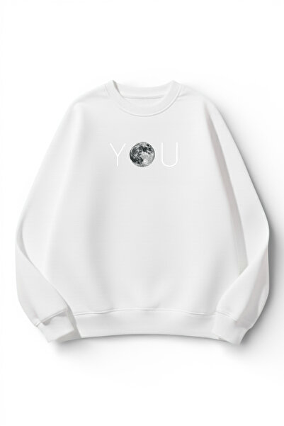 uyguntarz Unisex Soft Textured You Moon Printed Design Oversize 3 Thread Crew...