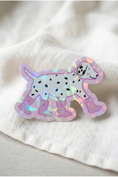 Plumie Pembe Botlu Dalmaçyalı Laminasyonlu Sticker – Sevimli Köpek Laptop, De...