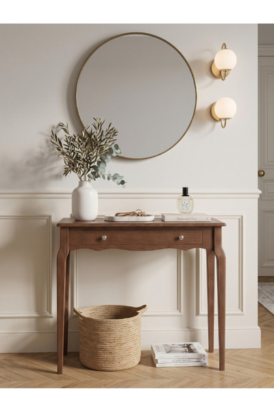 Woodenbend Milena Ceviz Dresuar | Klasik Tarz Çekmeceli Ahşap Antre ve Hol Dr...