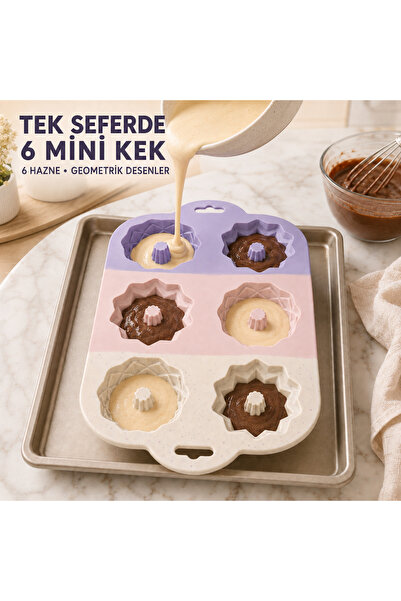 kitchen soft 6’lı Silikon Kek Muffin Kalıbı – Geometrik Desenli 6 Hazneli Min...