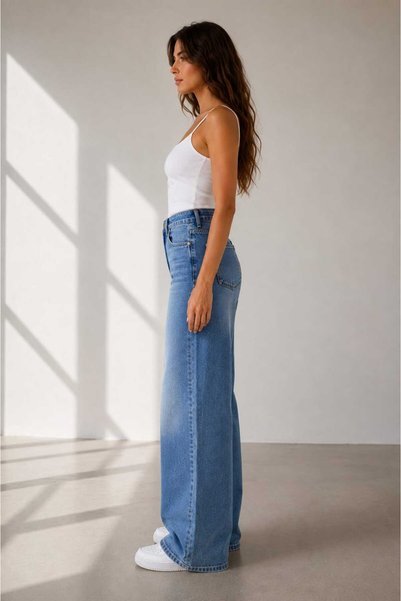 Generic Brand Ar66 Women's High Waist Wide Leg Loose-Fit Jeans
