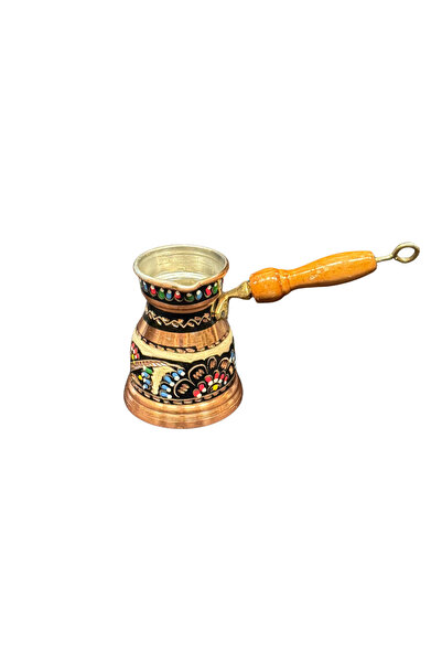 : Bakır – Cezve – No3 – Kırmızı Parlak - İşlemeli – 6 Kişilik – 320 ml