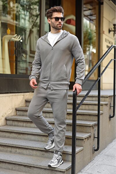 Madmext Smoked Double Zipper Hooded Men's Tracksuit Set E7339