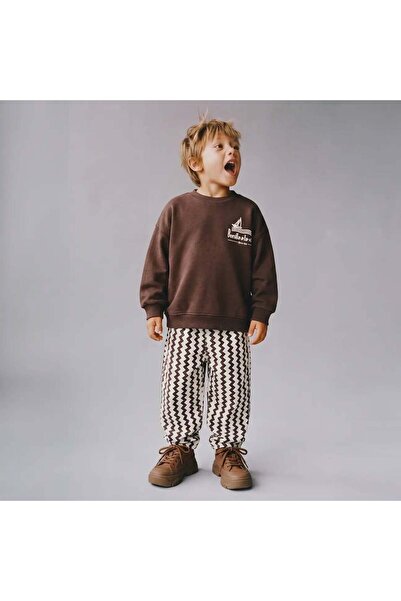La'ciel Paris Çizgili Ballon Jeans Sweatshirt Set-Kahve