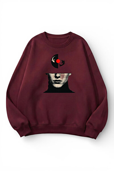 uyguntarz Unisex Soft Textured Ying Yang Printed Design Oversize 3 Thread Cre...