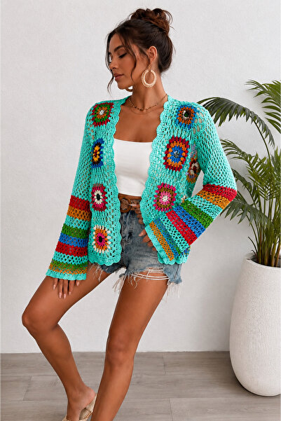 edirneörgü Kadın El Örgüsü Motifli el örgüsü batan hırka– Alize Cotton Gold –...