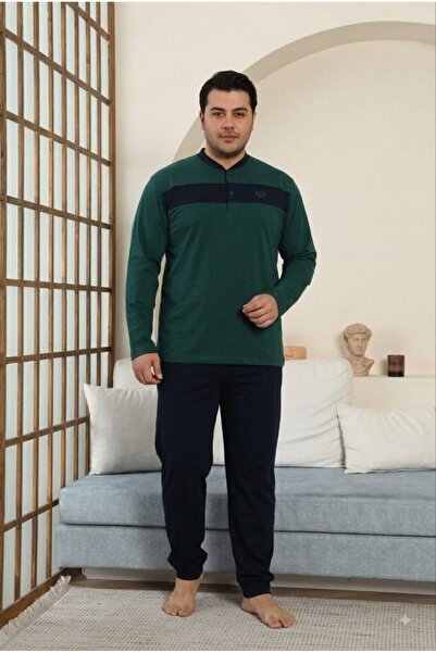 Ryam Mooda Men's Buttoned Judge Collar Large Size Cotton Pajama Set
