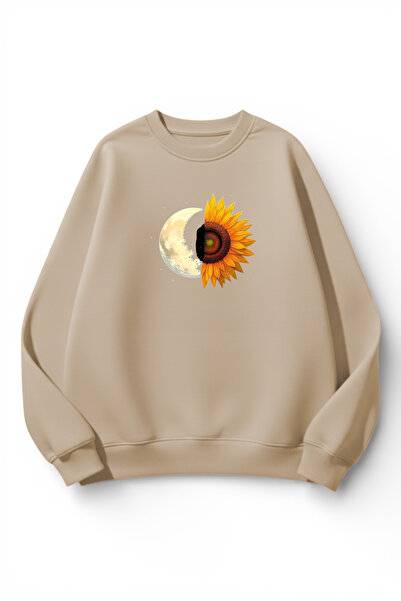 uyguntarz Unisex Soft Textured Moon and Daisy Printed Design Oversize 3 Threa...