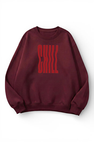 uyguntarz Unisex Soft Textured Chill Printed Design Oversize 3 Thread Crew Ne...