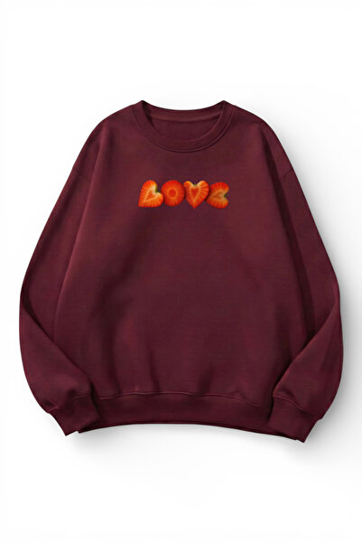 uyguntarz Unisex Soft Textured Strawberry Love Printed Design Oversize 3 Thre...