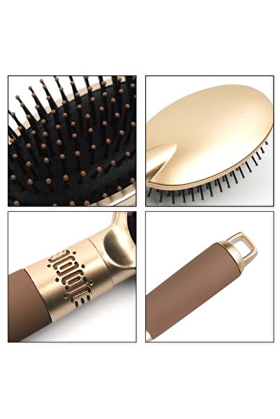 Arzu Güzel Cosmetics 3-Piece Comb Set for Dowry, Stylish Design, Air Pressure 3-Piece Gold Brown Hair Brush and Comb Set