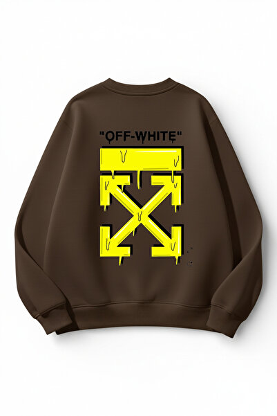 uyguntarz Unisex Soft Textured Off White Printed Design Oversize 3 Thread Cre...