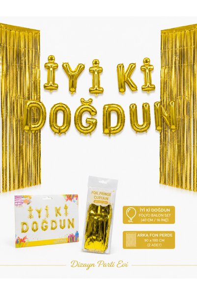Dizayn Parti Evi Happy Birthday Gold Birthday Decoration Set – 2 Pieces 90X18...