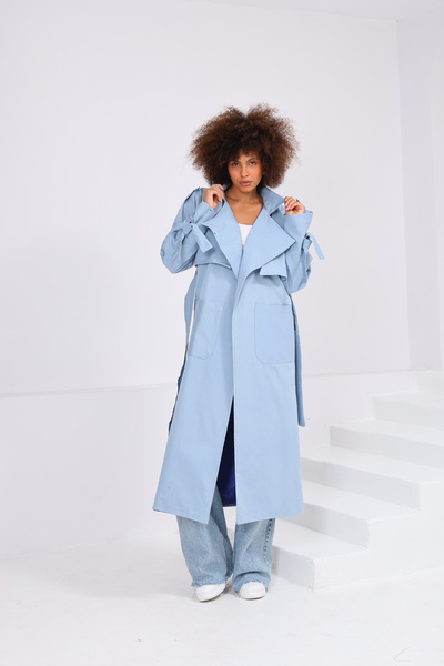 Heggo Women's Belted Long Trench Coat Oversized Cut