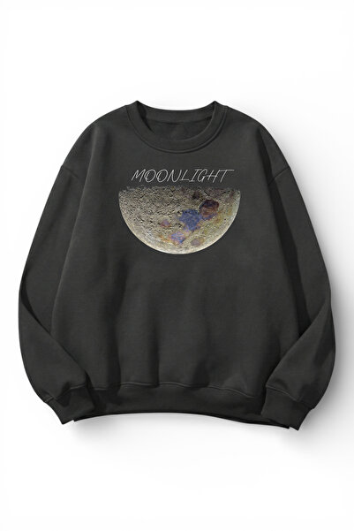 uyguntarz Unisex Soft Textured Real Moon Printed Design Oversize 3 Thread Cre...