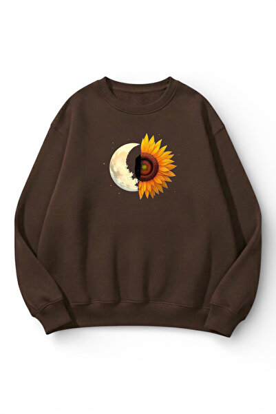 uyguntarz Unisex Soft Textured Moon and Daisy Printed Design Oversize 3 Threa...
