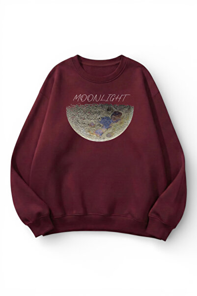 uyguntarz Unisex Soft Textured Real Moon Printed Design Oversize 3 Thread Cre...