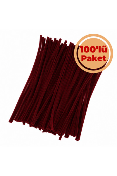 Renk İthalat Şönil Tel Bordo 100'lü Paket Dolgun Tüylü 30 cm 6 mm DIY Hobi El...